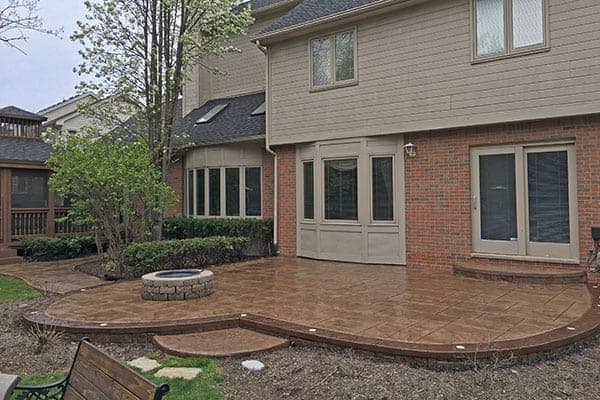 Same Brantford stamped concrete patio after cleaning and semi-gloss sealing